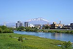 Morioka and Mount Iwate and River Kitakami in May 2019